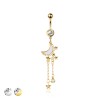 316L SURGICAL STEEL OPAL MOON MULTI CZ CHAIN STAR DANGLE BELLY BUTTON NAVEL RING 
